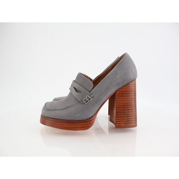 Candie's Hiss Penny Loafer Platform Chunky Blue Leather Block Wooden Heel Size 6 - Picture 5 of 13